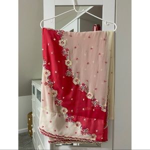 Pink and white saree